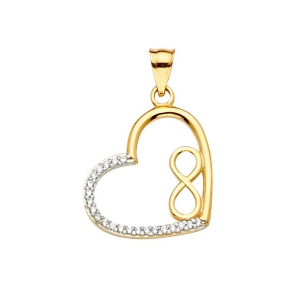 14KT Gold CZ Heart And Infinity Pendant